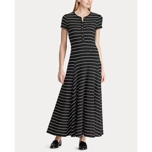 Lauren Ralph Lauren • Striped Jersey Maxi Dress Black White Henley XL